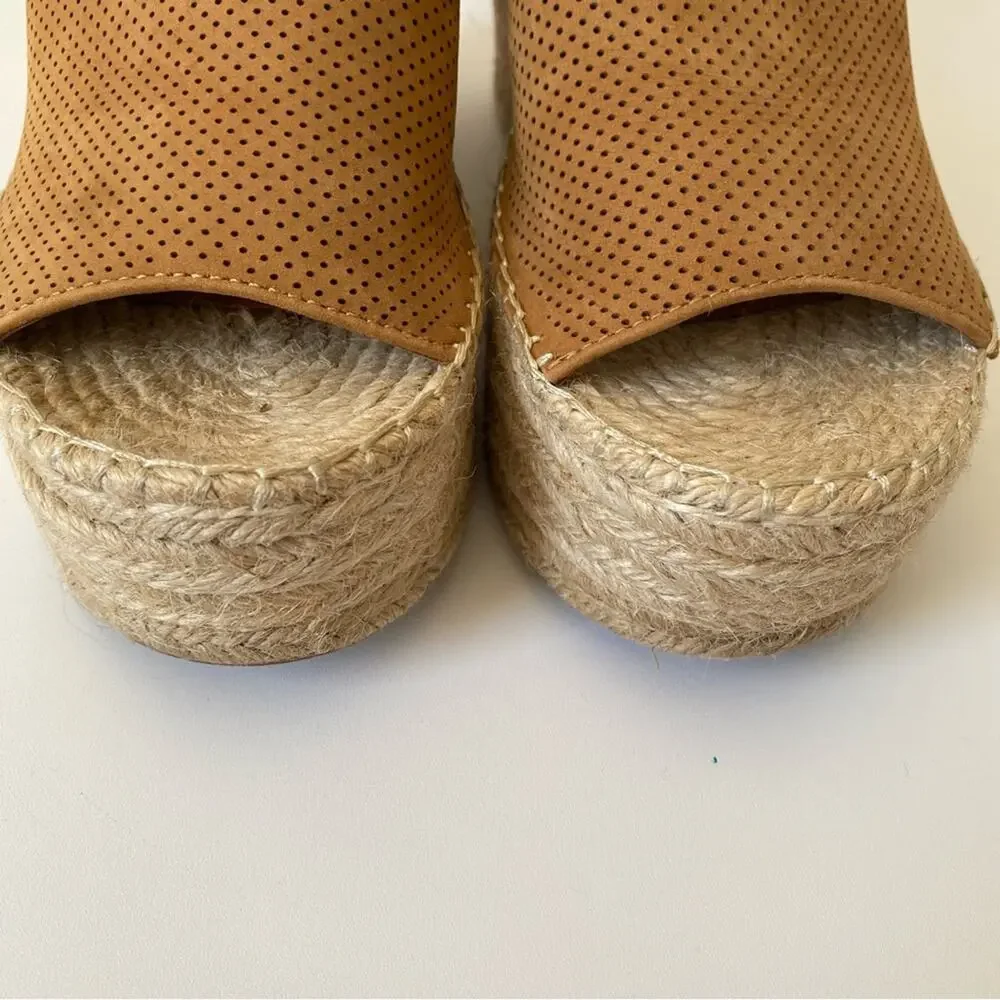 Marc Fisher Annie Perforated Wedge Platform Espadrille Cognac Brown size 9.5